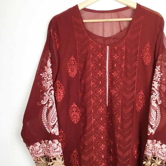 Long Sleeve Embellished Red Dress L - Picture 2 of 8